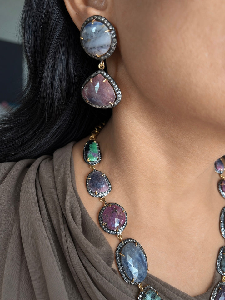 Gold-Plated Multi-Sapphire 925 Silver Necklace Set