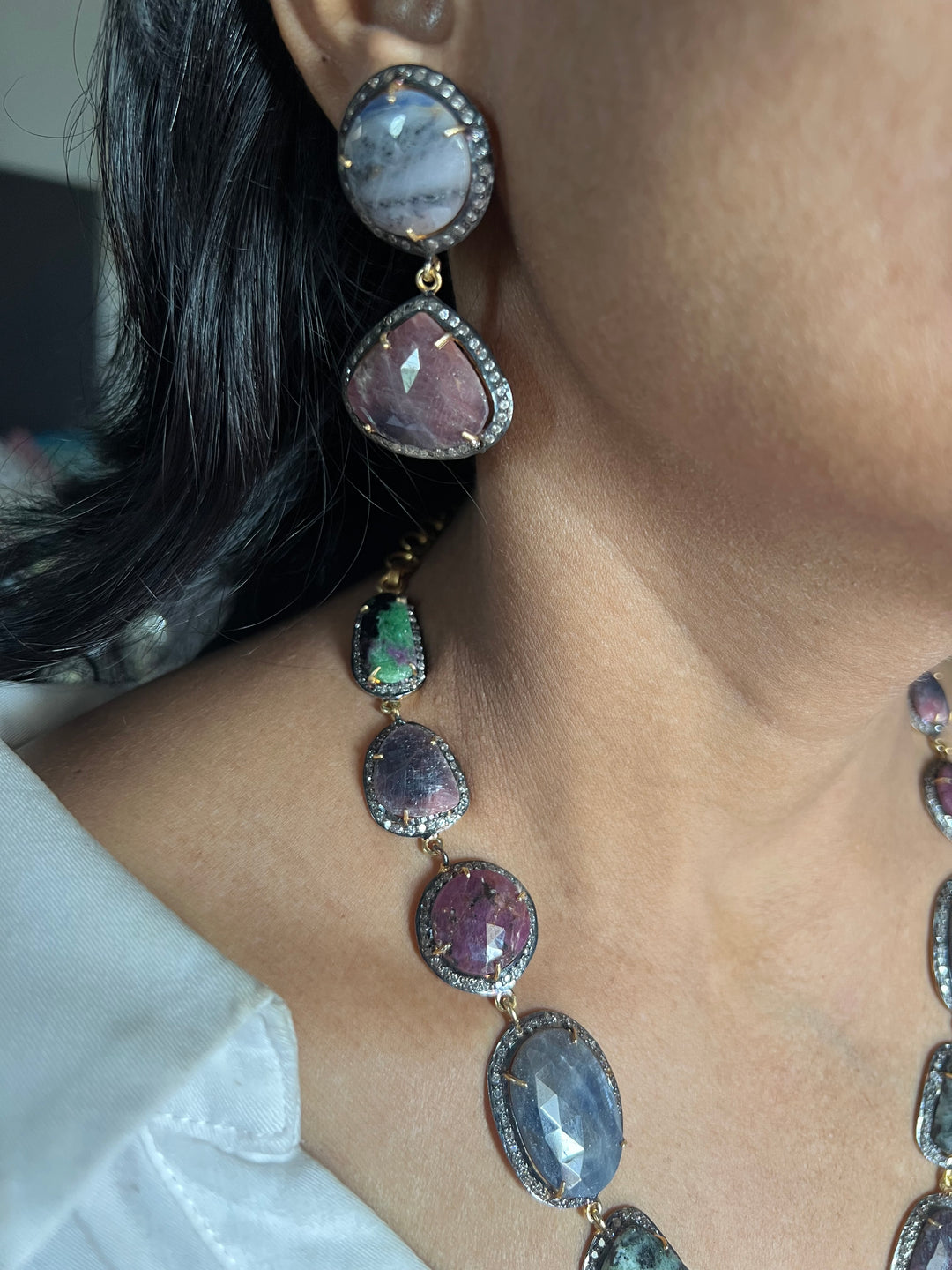 Multi Sapphire Silver Necklace Set - Unmatched Quality and Style