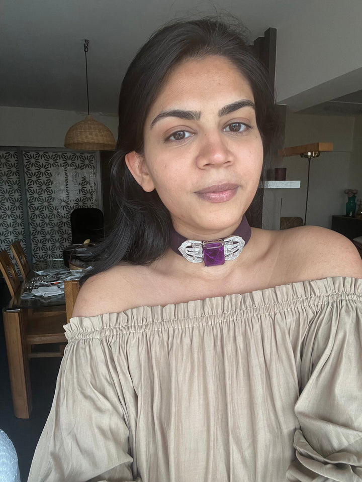 Purple Doublet Velvet Choker Set | SHIVKA