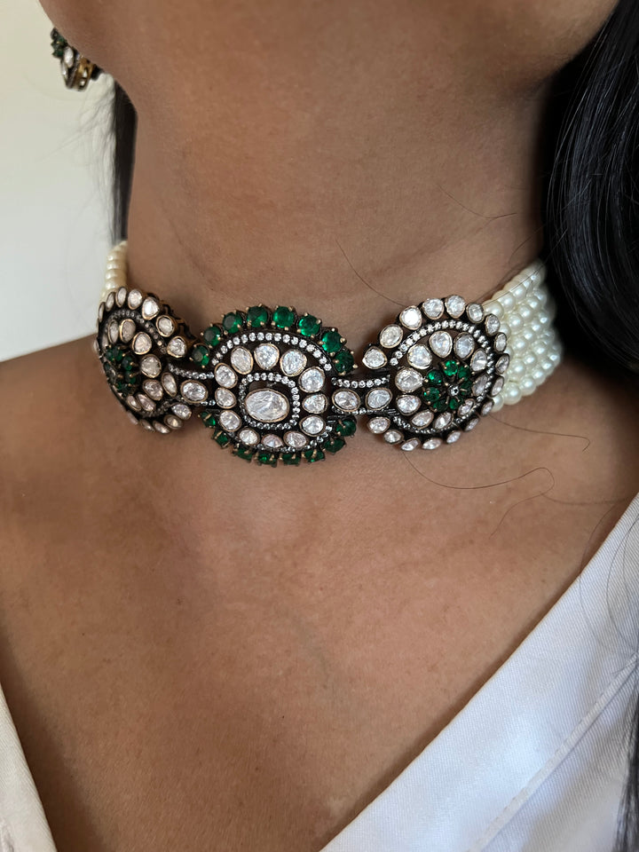 Victorian Kundan Choker with Earrings