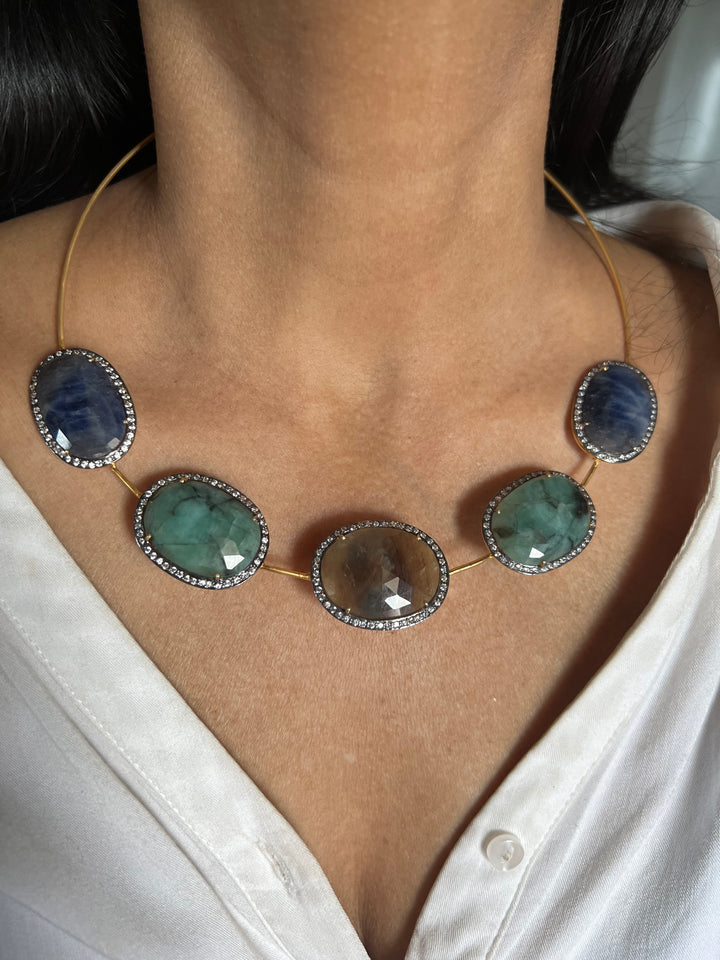 Multi Sapphire Silver Necklace Set - Unmatched Quality and Style