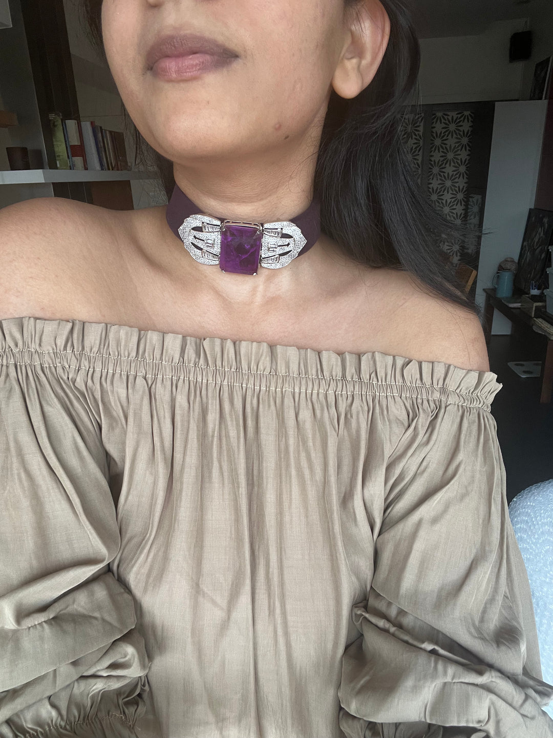 Purple Doublet Velvet Choker Set | SHIVKA