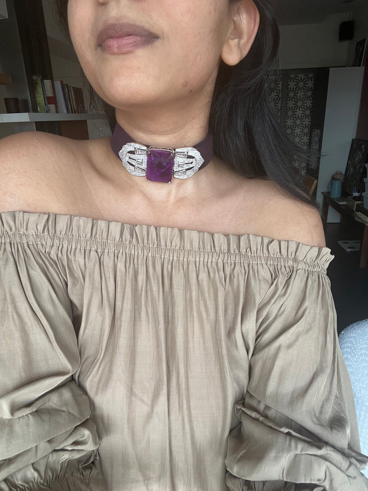 Purple Doublet Velvet Choker Set | SHIVKA