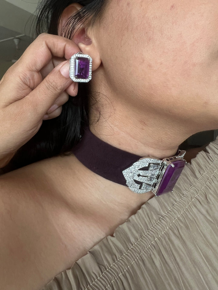 Purple Doublet Velvet Choker Set | SHIVKA
