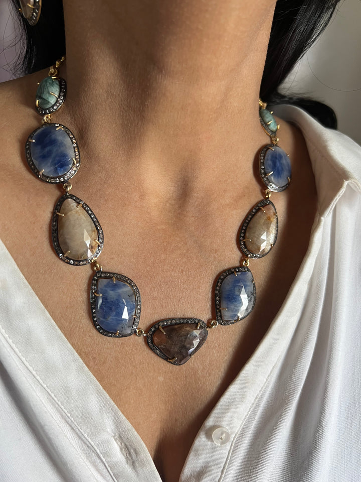 Multi Sapphire Silver Necklace Set - Unmatched Quality and Style