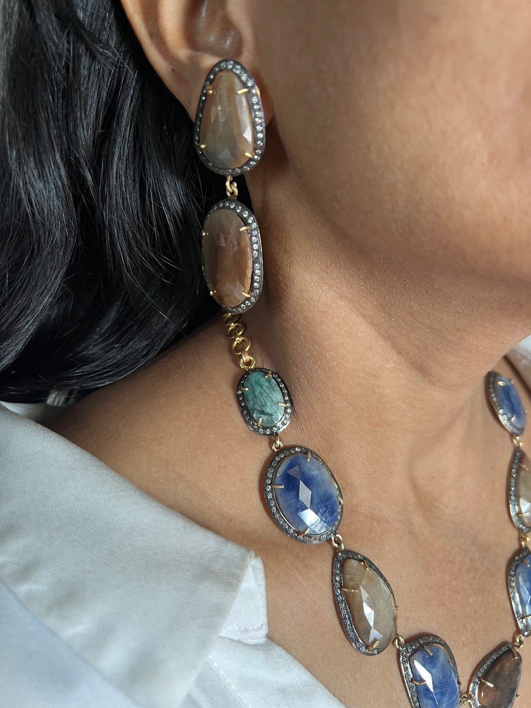 Multi Sapphire Silver Necklace Set - Unmatched Quality and Style