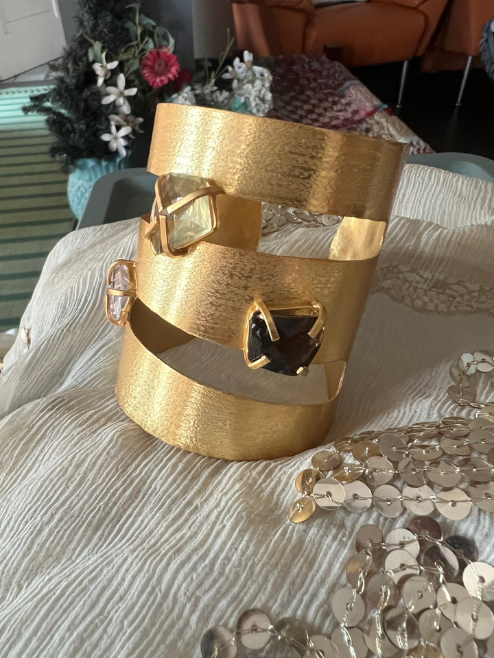 Exquisite Crystal Studded Brass Open Cuff - Unparalleled Quality and Style