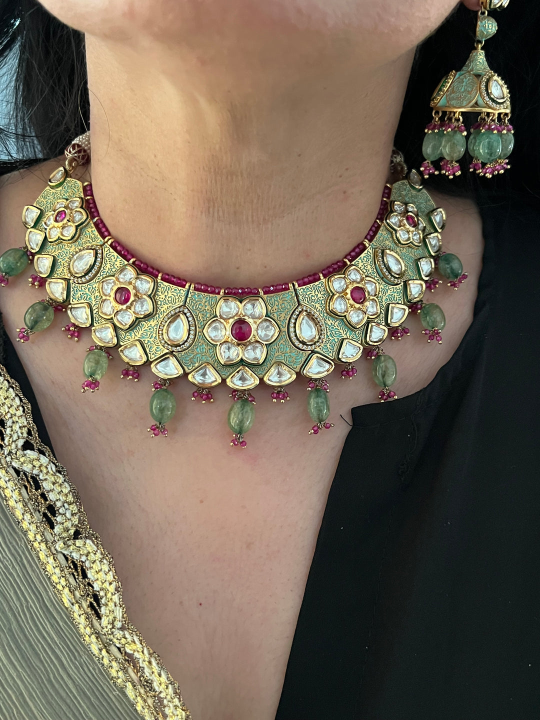 The Maharani’s Garden | Royal Kundan Necklace with Earrings