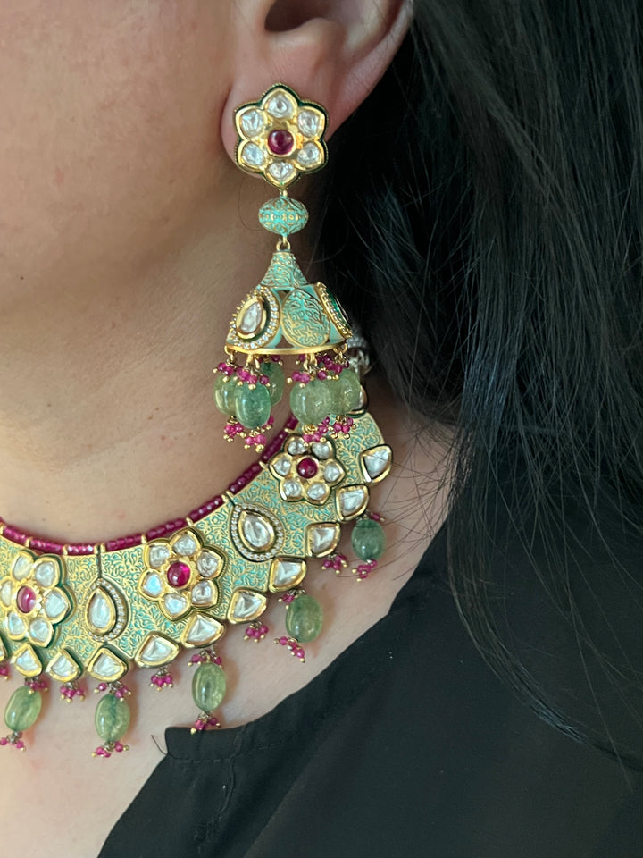 The Maharani’s Garden | Royal Kundan Necklace with Earrings