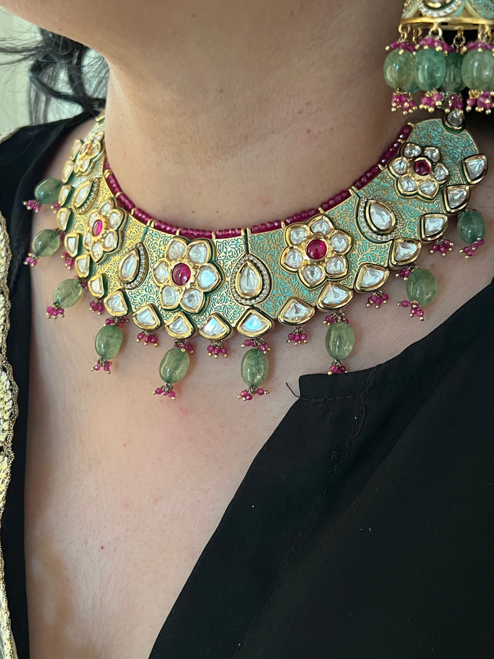 The Maharani’s Garden | Royal Kundan Necklace with Earrings