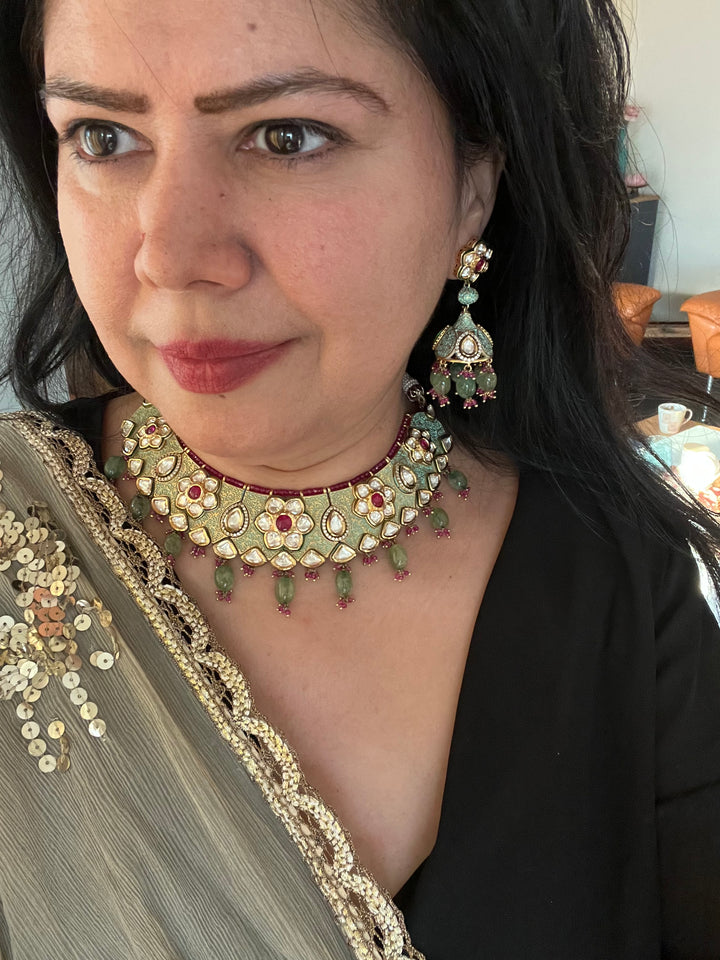 The Maharani’s Garden | Royal Kundan Necklace with Earrings