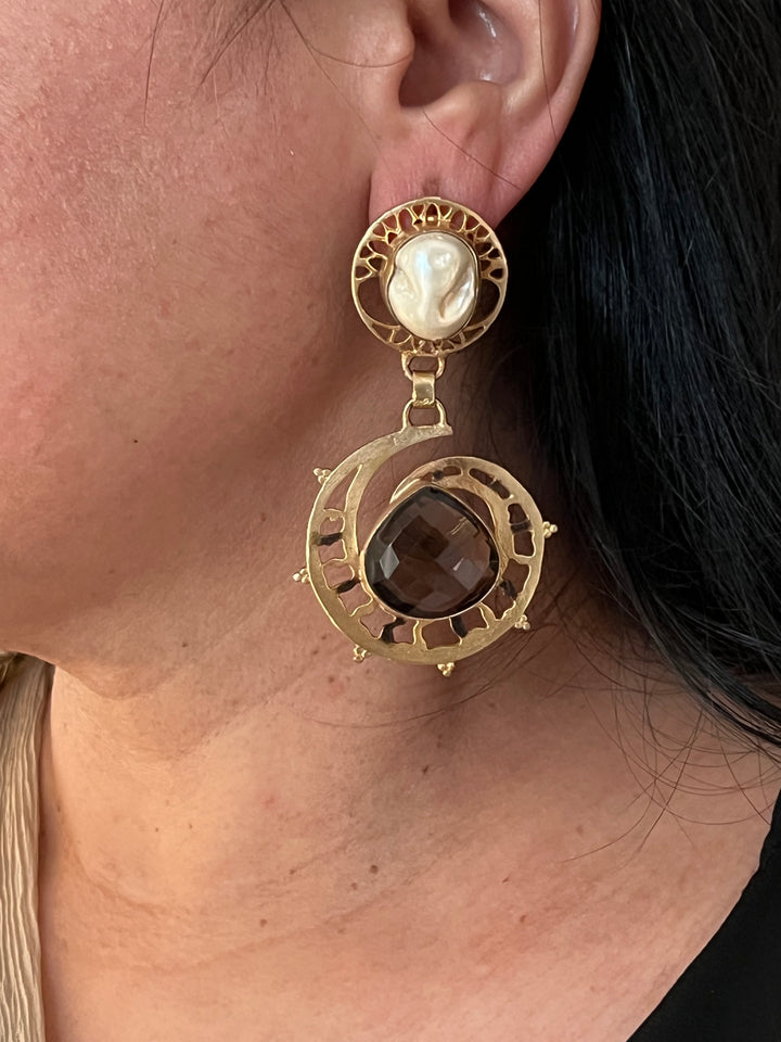 Sapphire and Pearls Statement Danglers