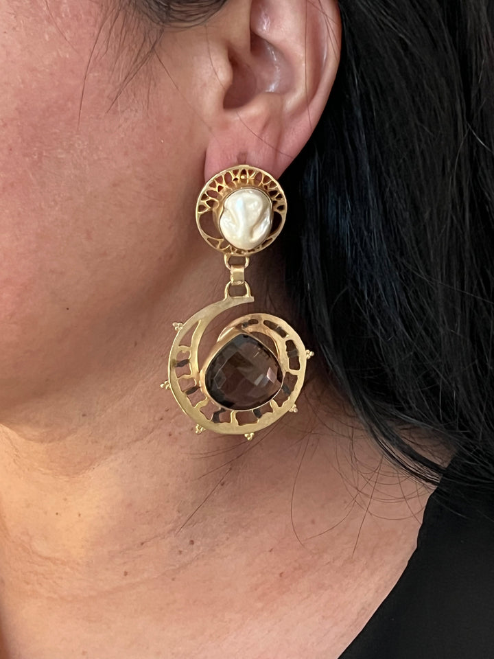 Sapphire and Pearls Statement Danglers