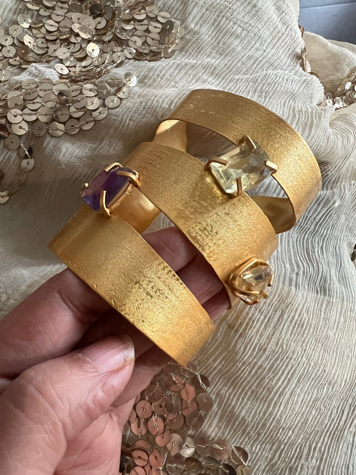 Exquisite Crystal Studded Brass Open Cuff - Unparalleled Quality and Style