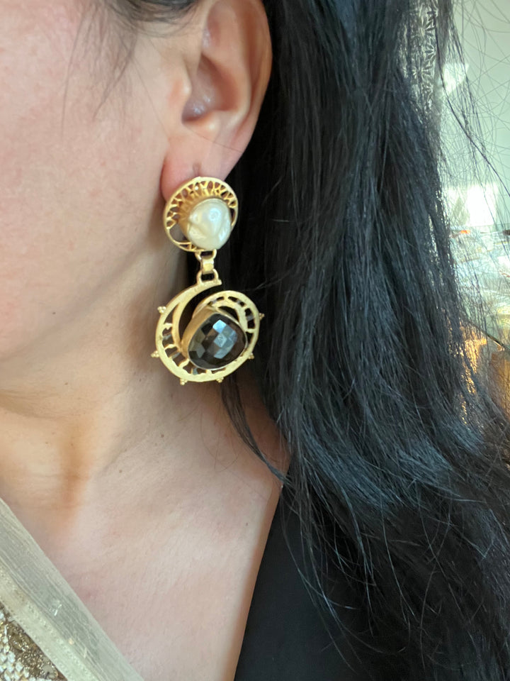 Sapphire and Pearls Statement Danglers