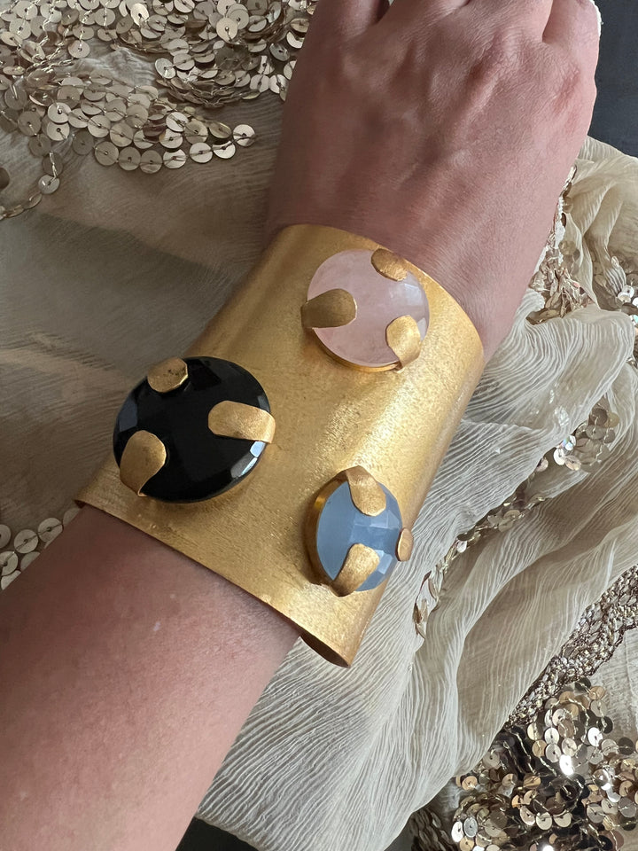 Exquisite Crystal Studded Brass Open Cuff - Unparalleled Quality and Style