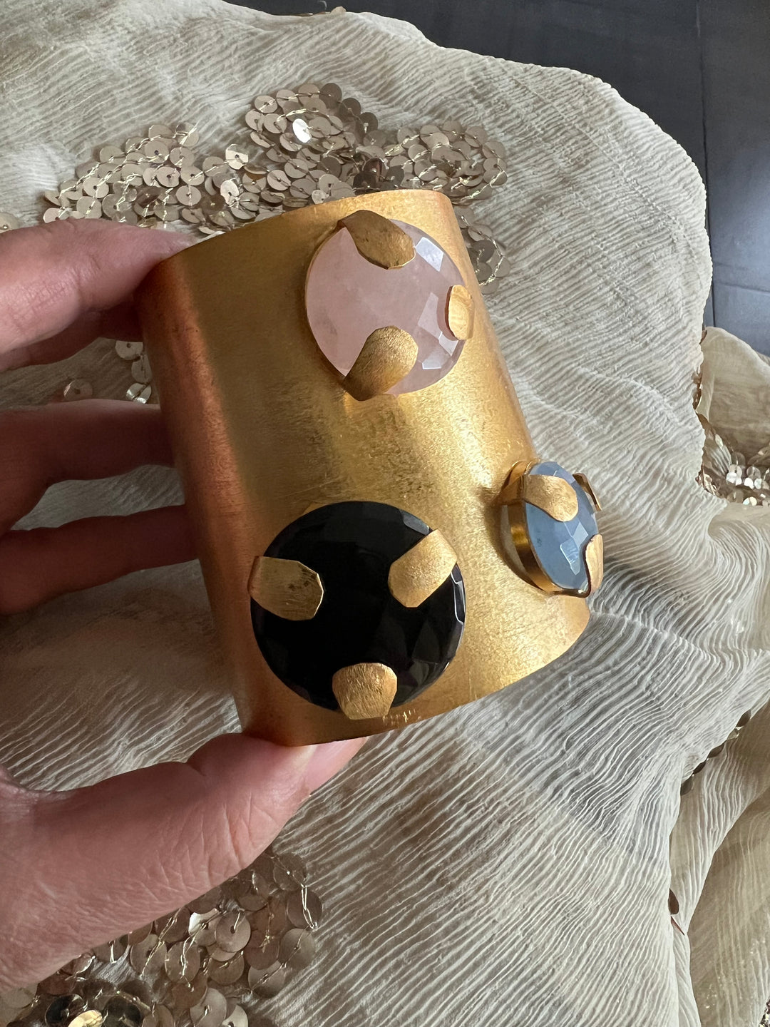 Exquisite Crystal Studded Brass Open Cuff - Unparalleled Quality and Style