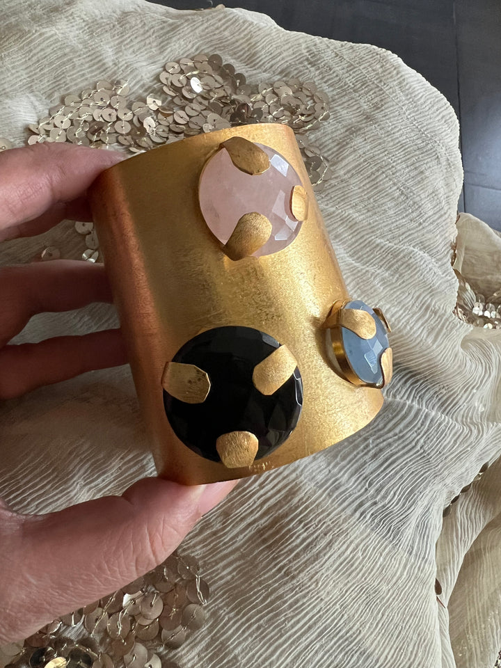 Exquisite Crystal Studded Brass Open Cuff - Unparalleled Quality and Style