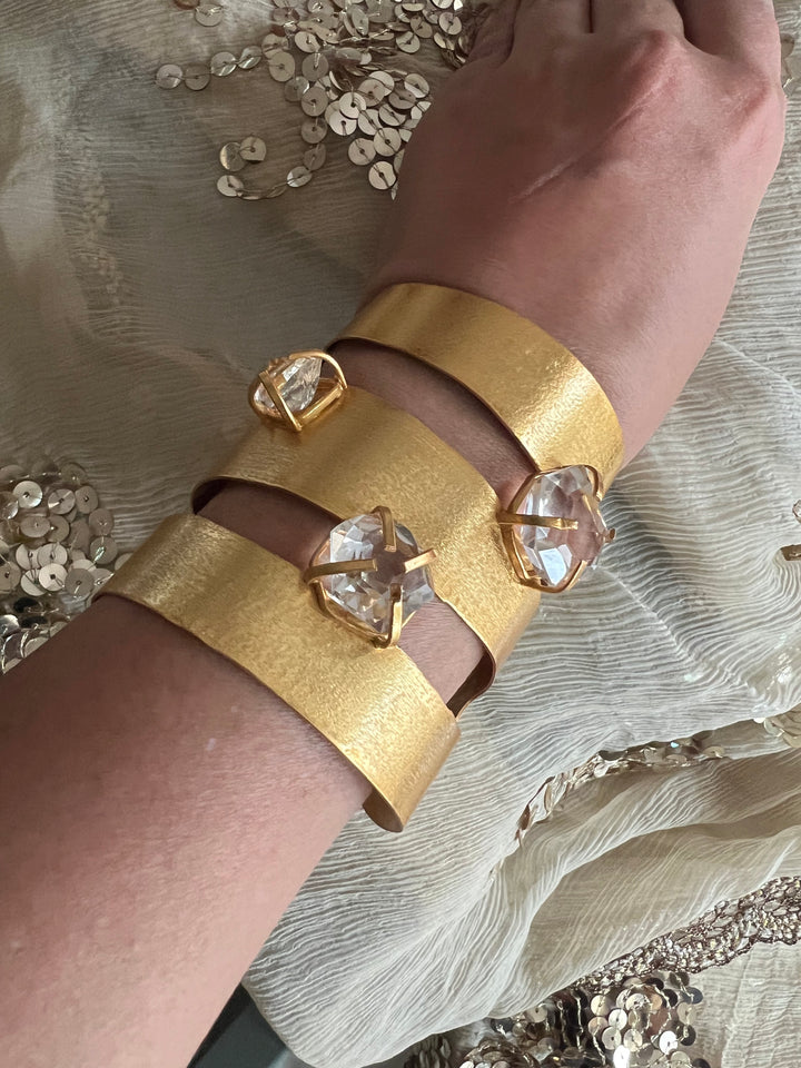 Exquisite Crystal Studded Brass Open Cuff - Unparalleled Quality and Style