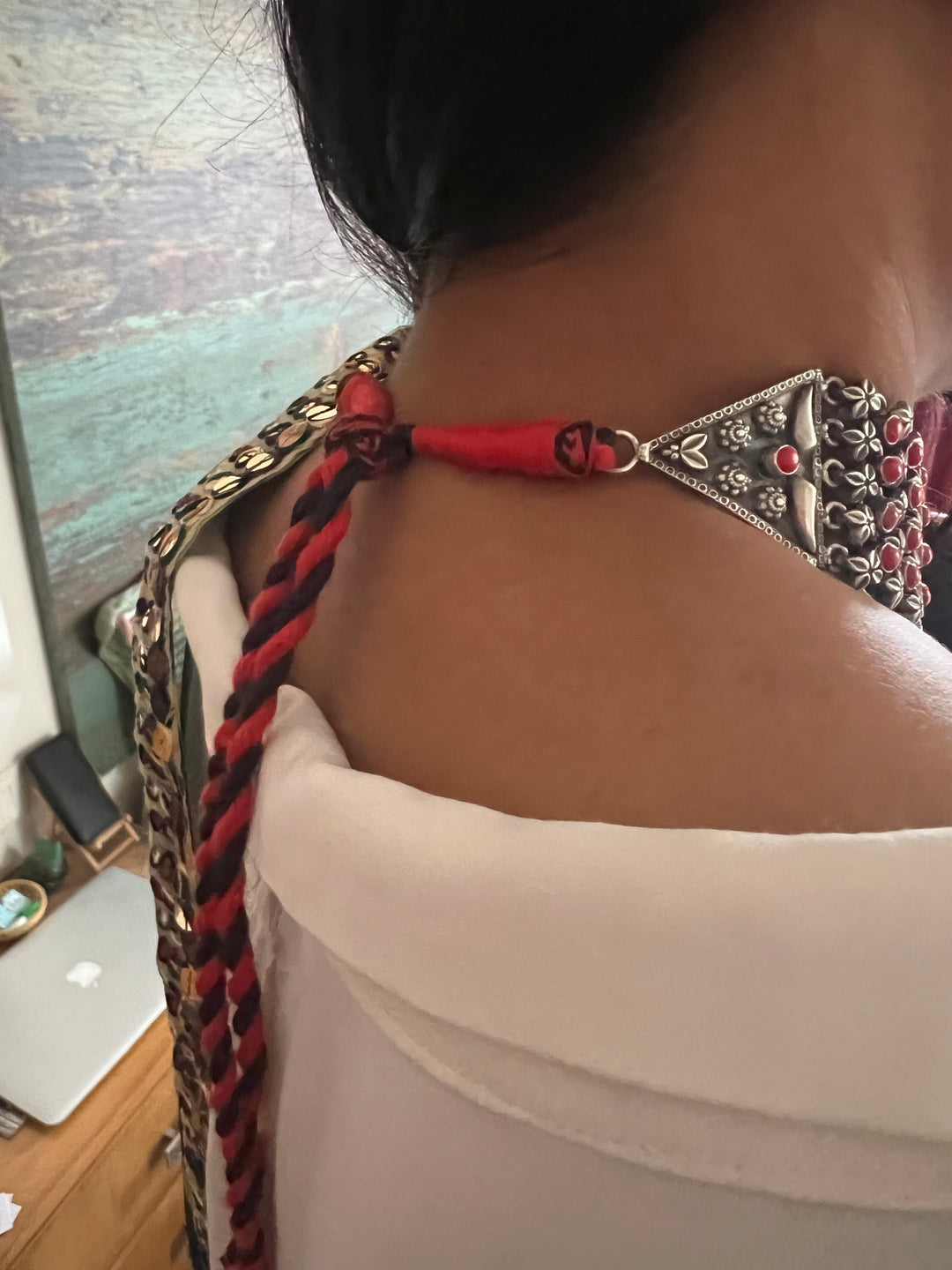 One-of-a-Kind Handmade Coral Stone Silver Choker