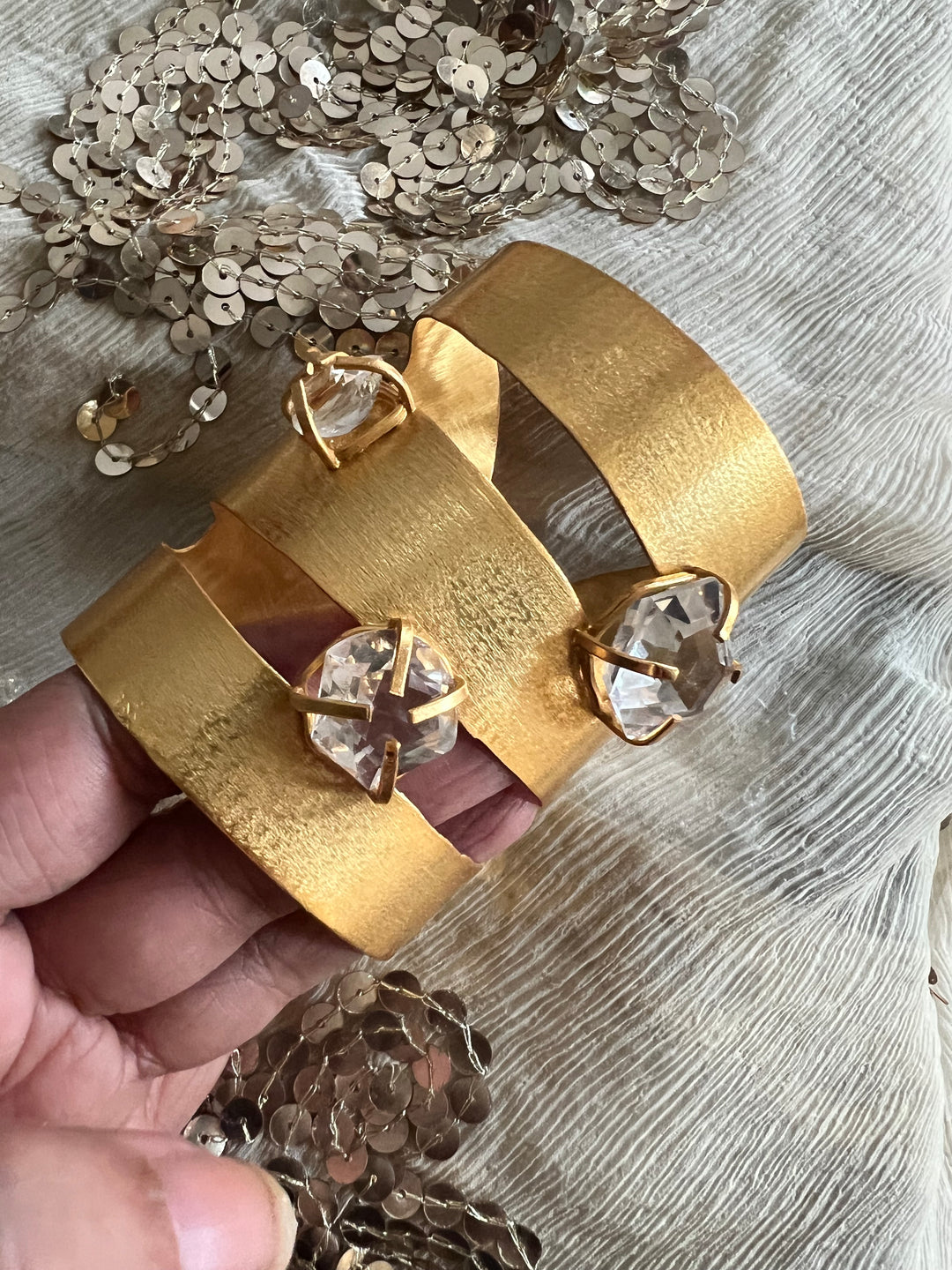 Exquisite Crystal Studded Brass Open Cuff - Unparalleled Quality and Style