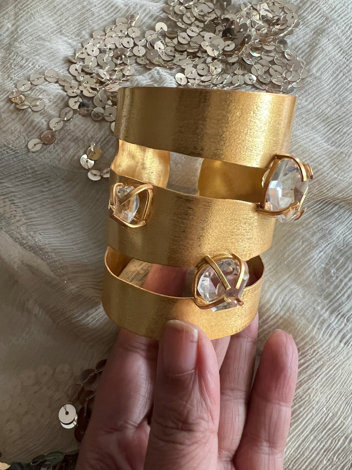 Exquisite Crystal Studded Brass Open Cuff - Unparalleled Quality and Style