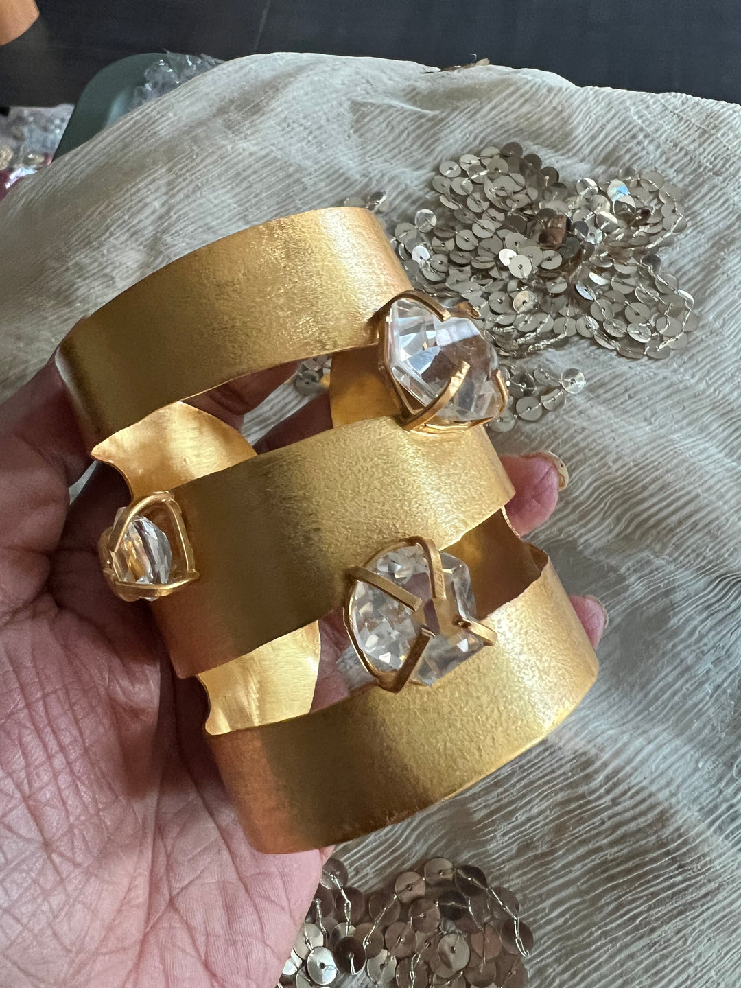 Exquisite Crystal Studded Brass Open Cuff - Unparalleled Quality and Style