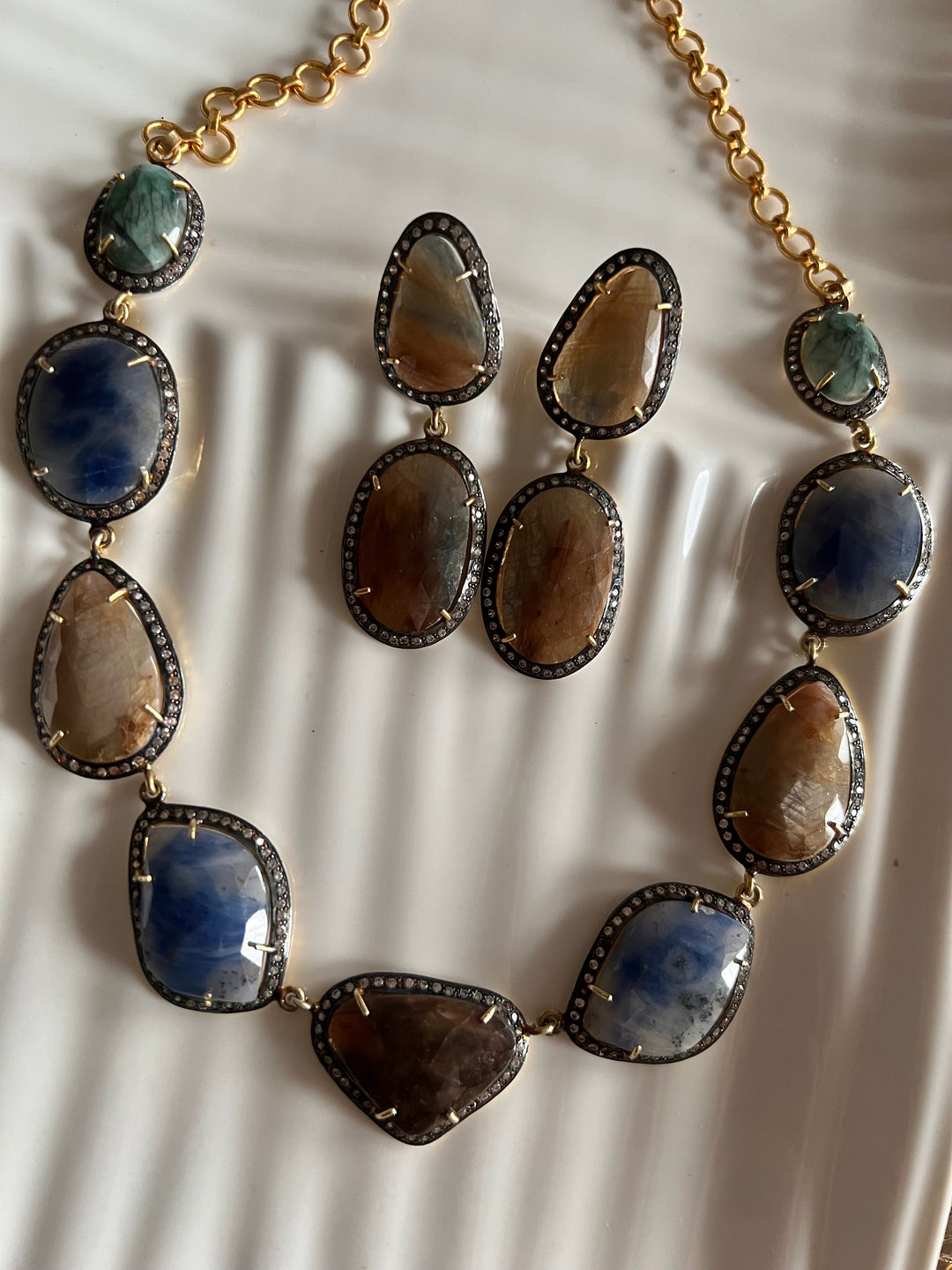 Multi Sapphire Silver Necklace Set - Unmatched Quality and Style