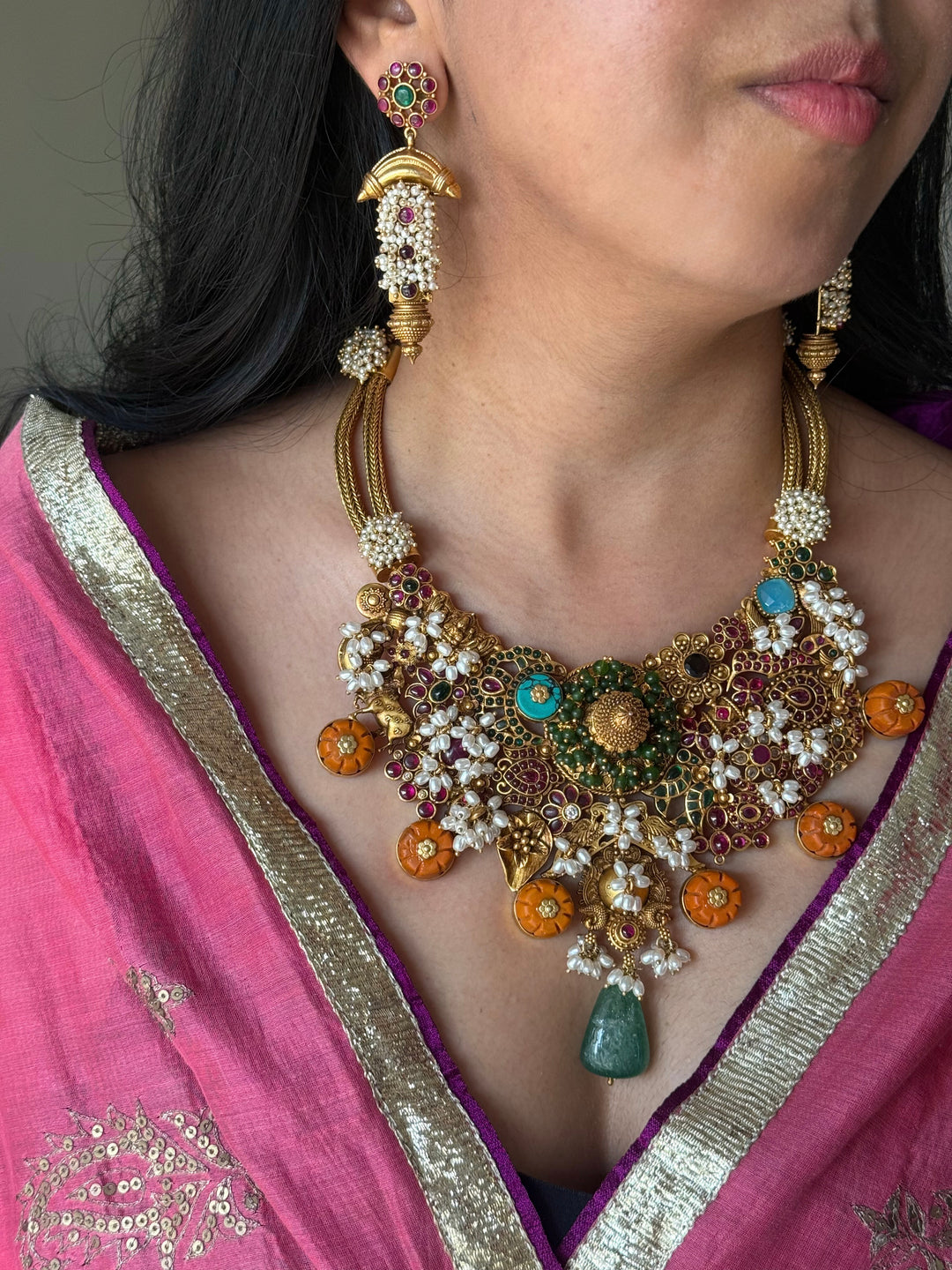 Handmade 925 Silver Carnelian Necklace Set | SHIVKA