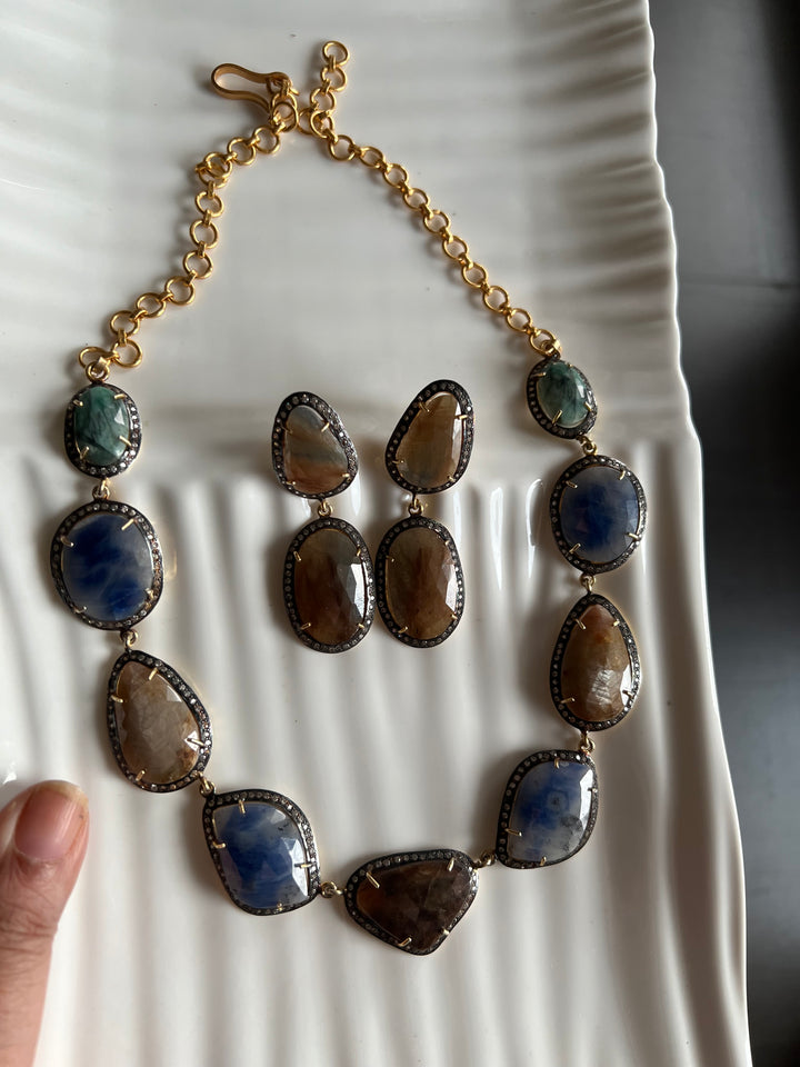 Multi Sapphire Silver Necklace Set - Unmatched Quality and Style