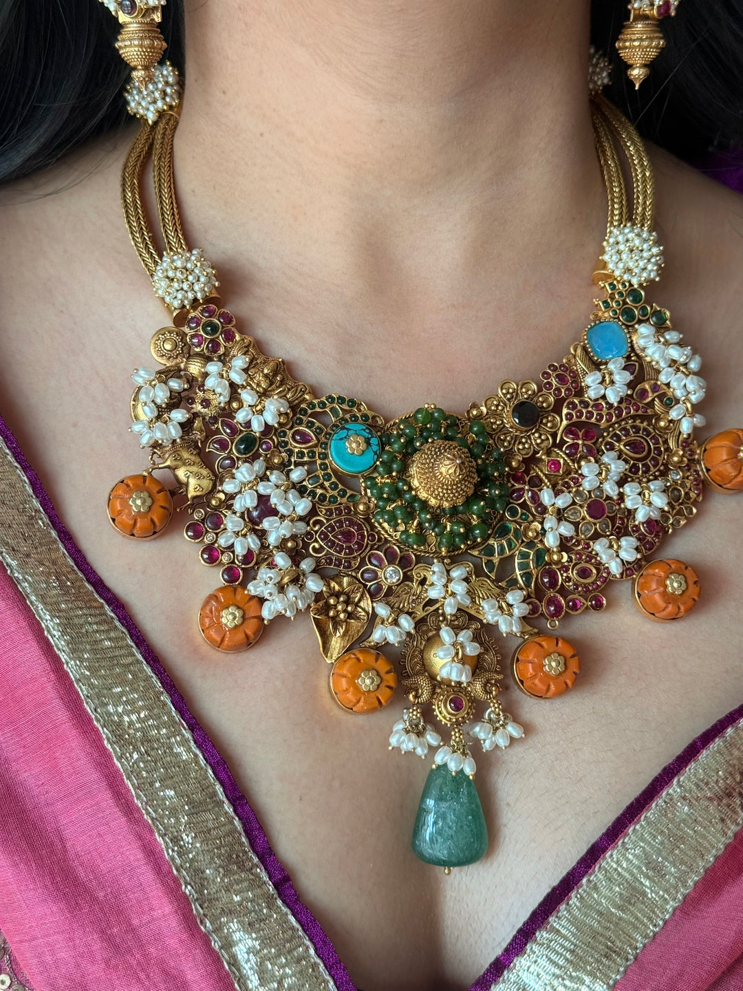 Handmade 925 Silver Carnelian Necklace Set | SHIVKA