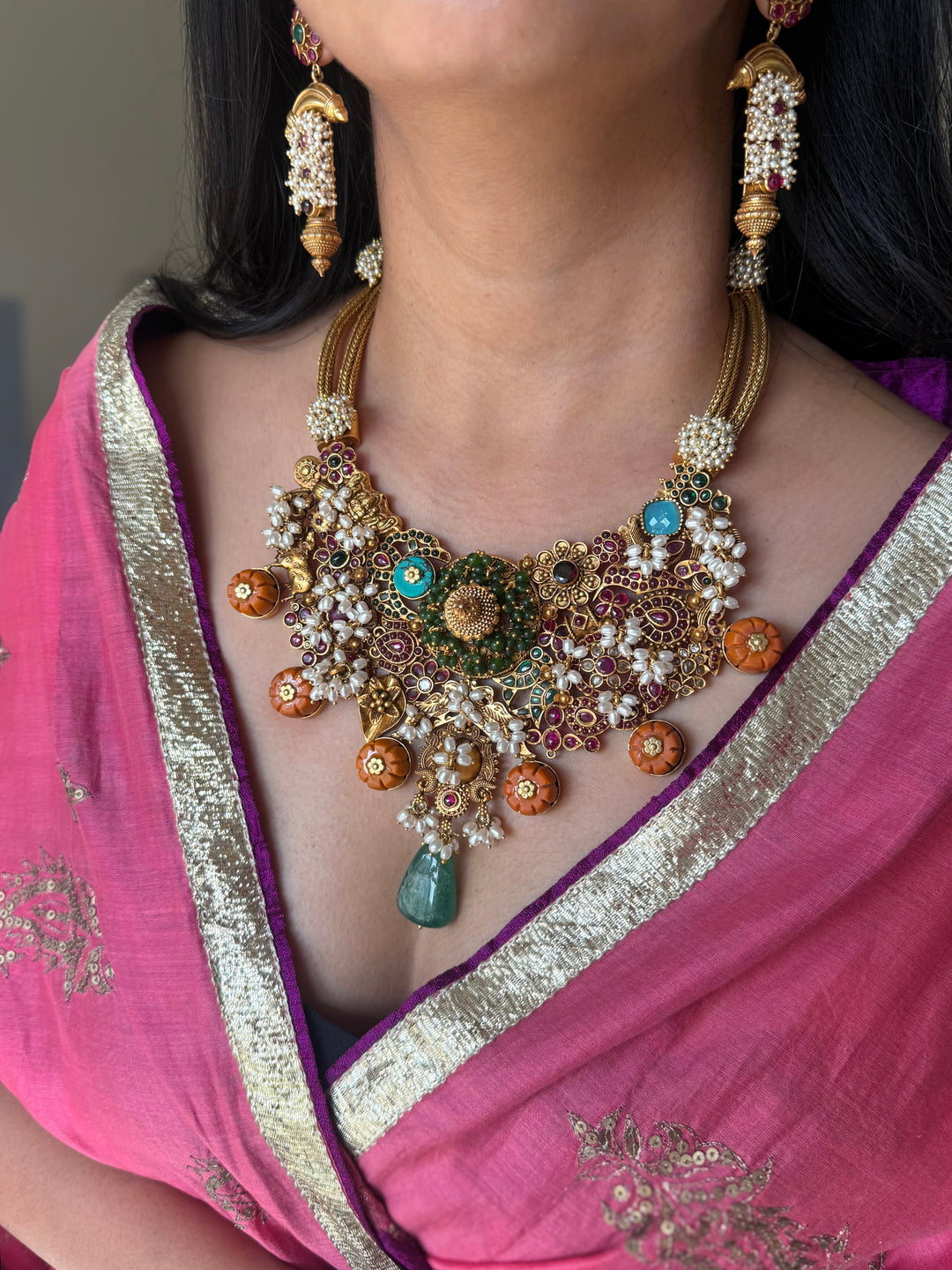 Handmade 925 Silver Carnelian Necklace Set | SHIVKA