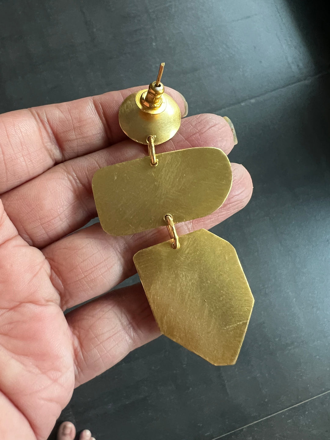 Statement Brass Danglers with Baroque Pearl and Natural Raw Gemstones