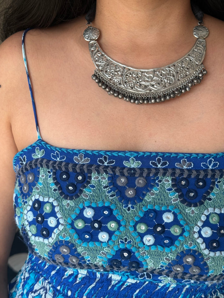Oxidized Brass Antique Choker Necklace, Adjustable String