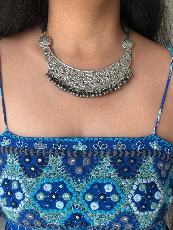 Oxidized Brass Antique Choker Necklace, Adjustable String