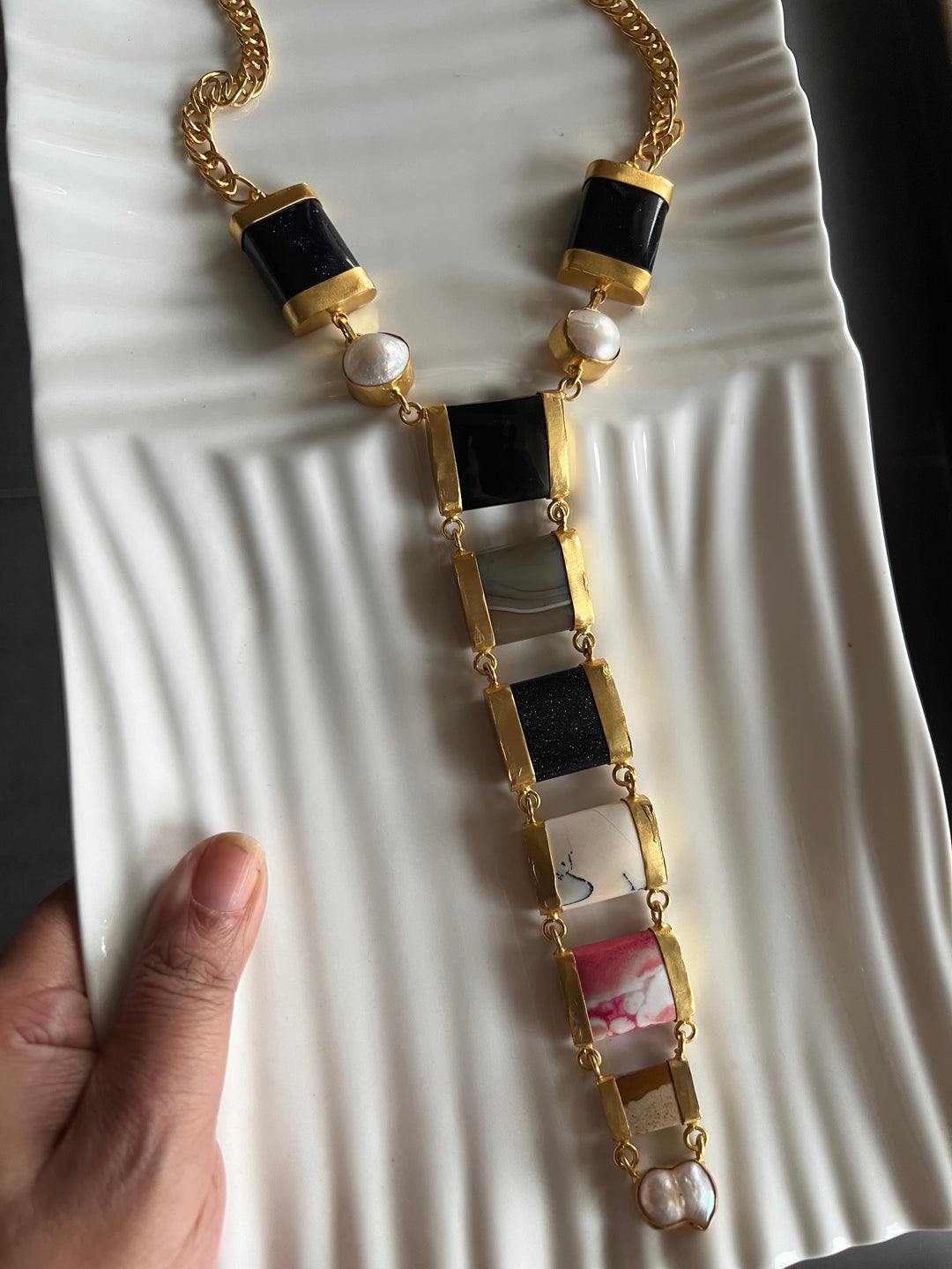 Statement Gemstones Tie Necklace