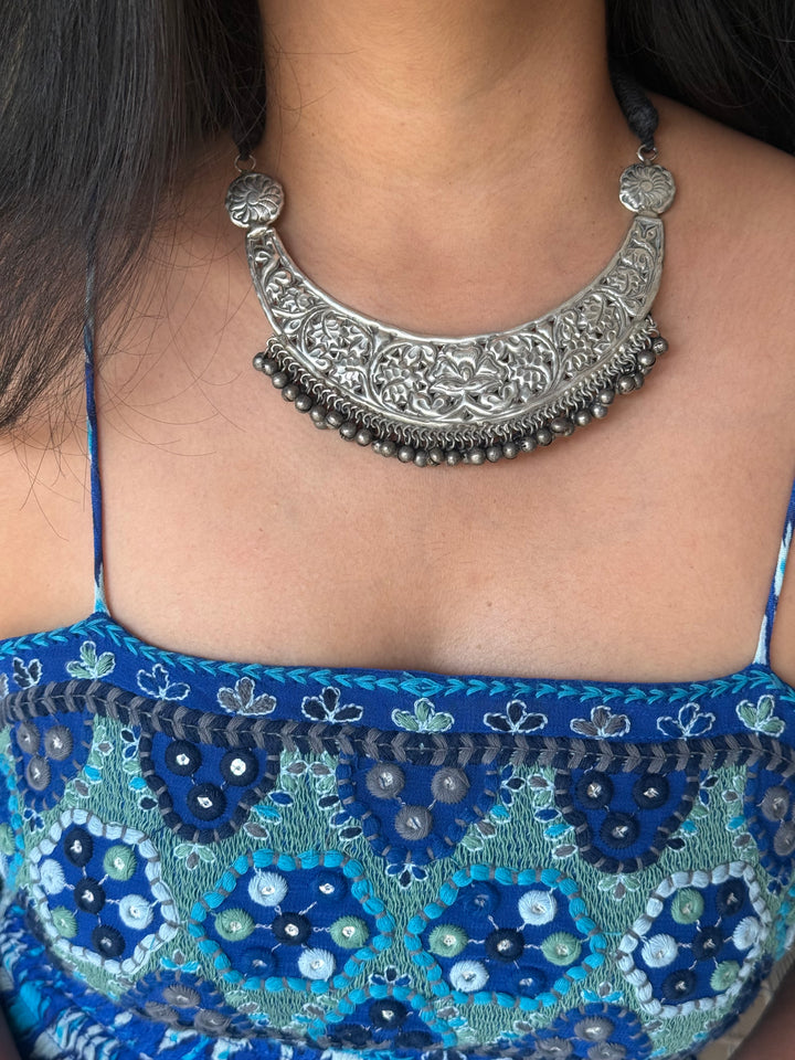 Oxidized Brass Antique Choker Necklace, Adjustable String