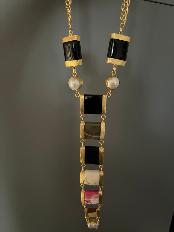 Statement Gemstones Tie Necklace
