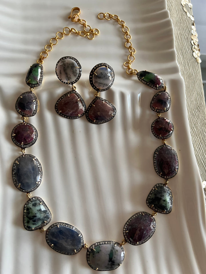 Multi Sapphire Silver Necklace Set - Unmatched Quality and Style