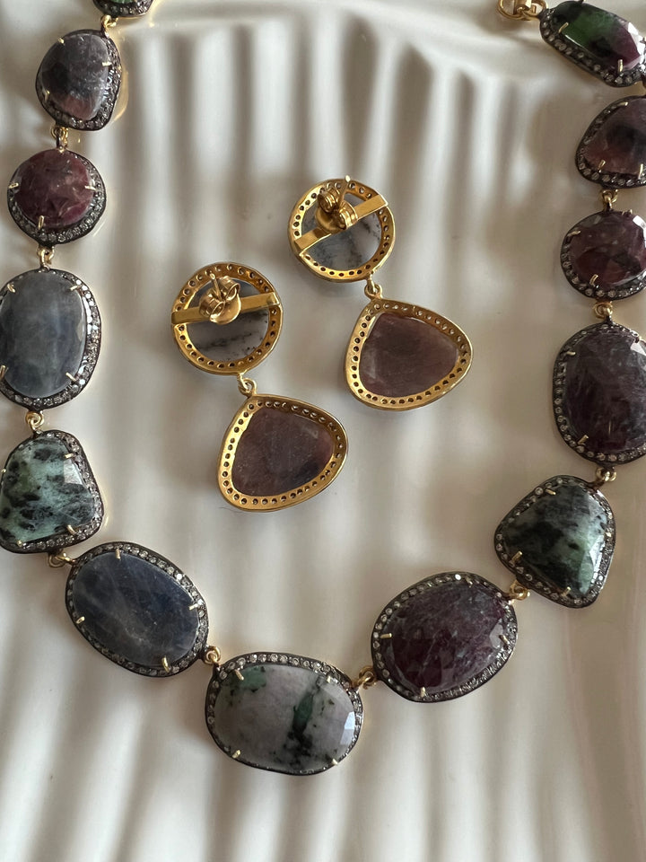 Multi Sapphire Silver Necklace Set - Unmatched Quality and Style