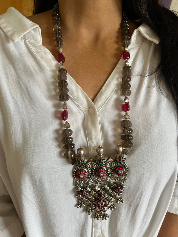 Natural Smoky Quartz Melons Pure 925 Silver Pendant Necklace