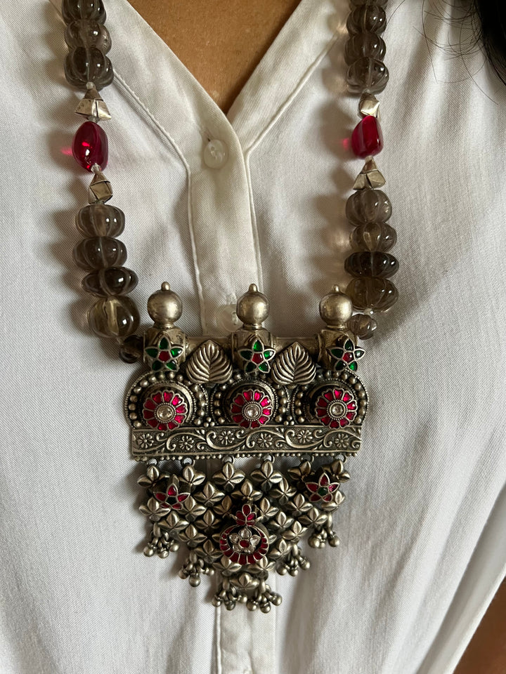 Natural Smoky Quartz Melons Pure 925 Silver Pendant Necklace