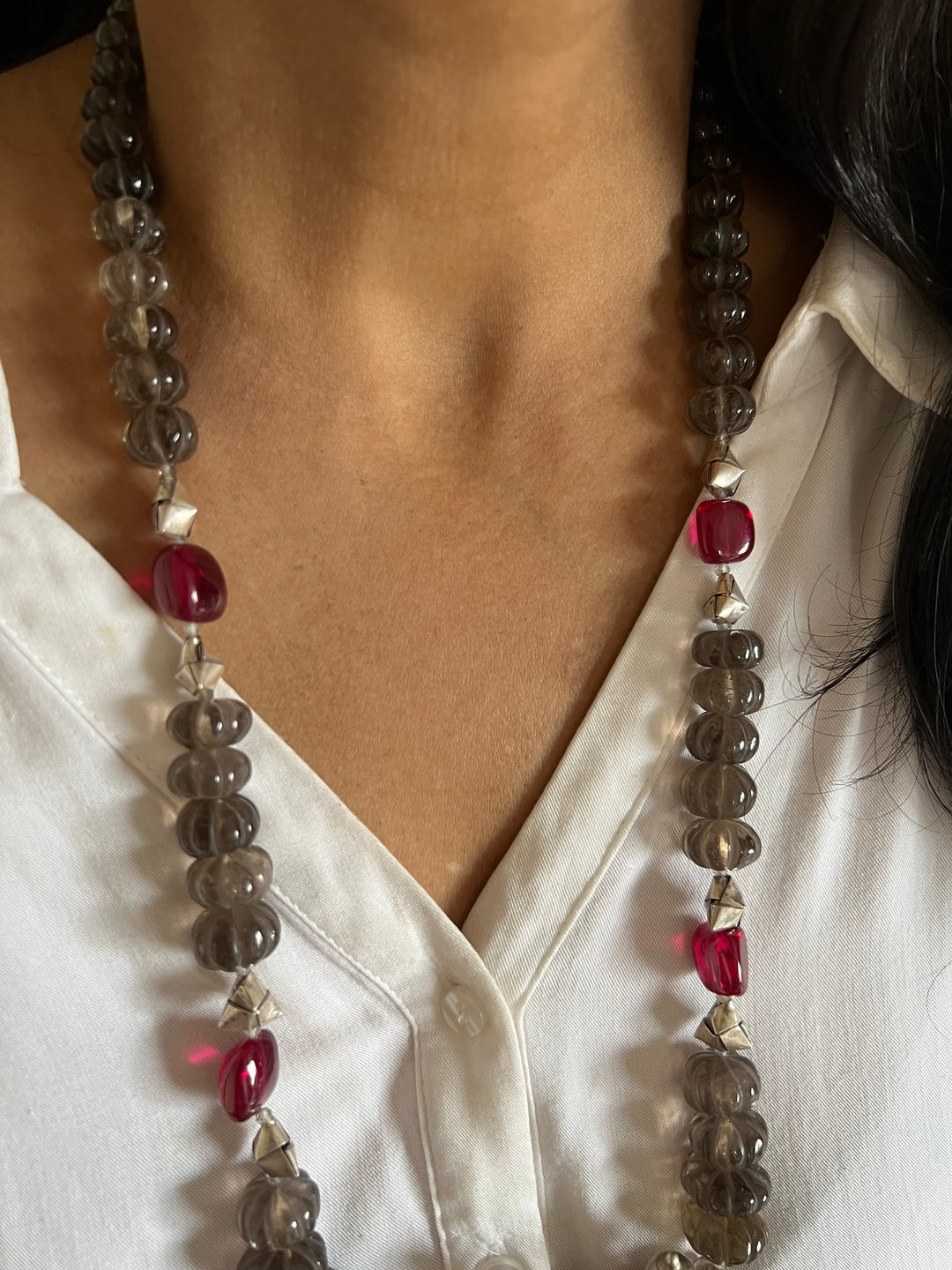 Natural Smoky Quartz Melons Pure 925 Silver Pendant Necklace