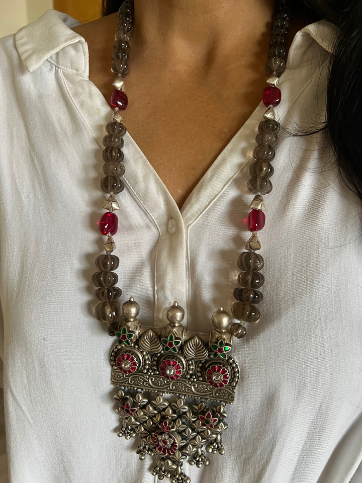 Natural Smoky Quartz Melons Pure 925 Silver Pendant Necklace