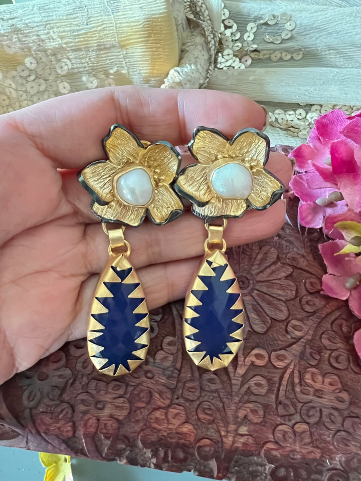 Statement Flower Pearl Danglers
