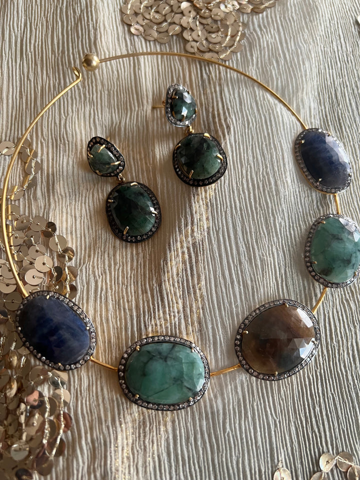 Multi Sapphire Silver Necklace Set - Unmatched Quality and Style