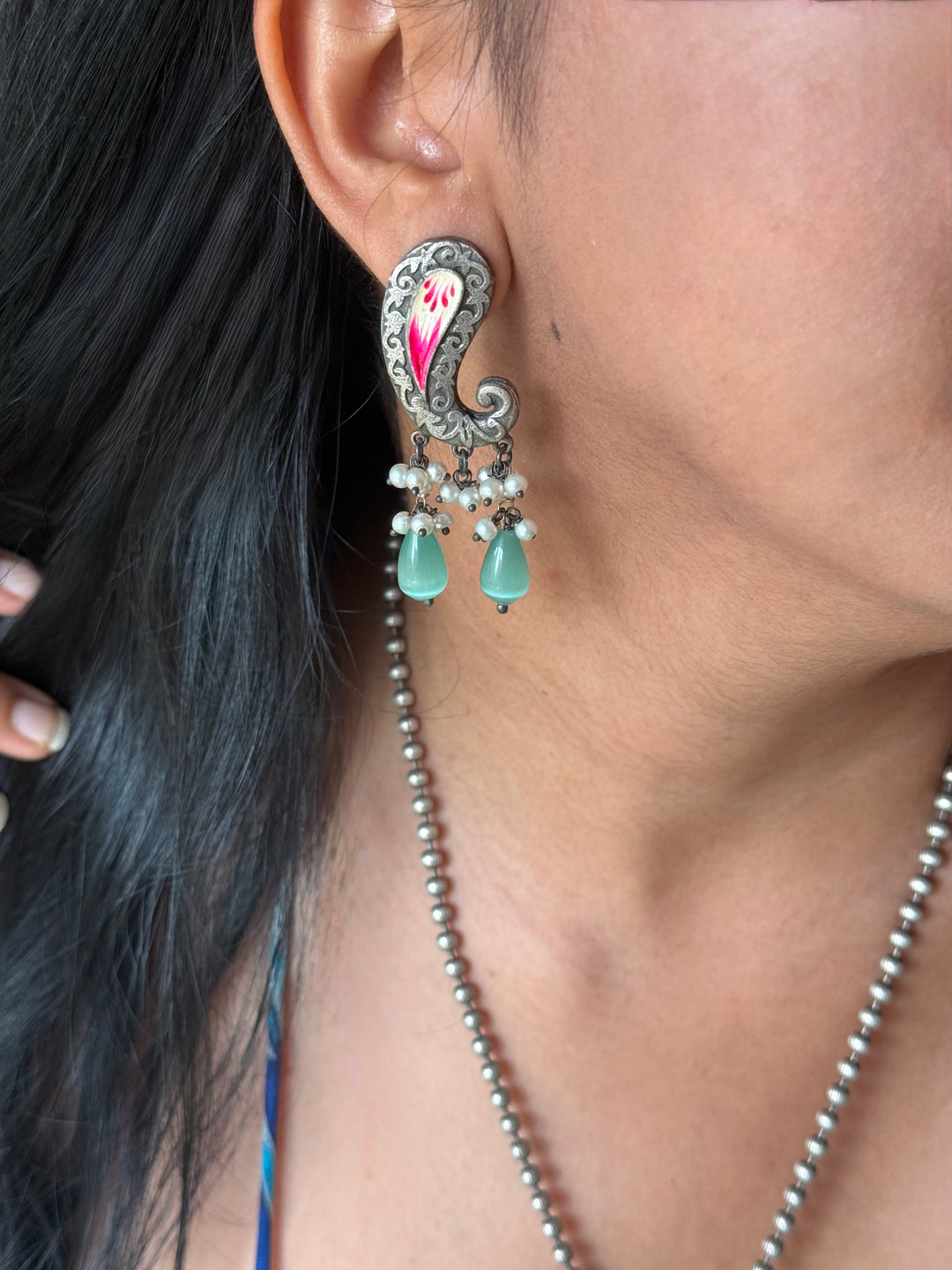 Antique Peacock Handpainted Necklace Set | SHIVKA