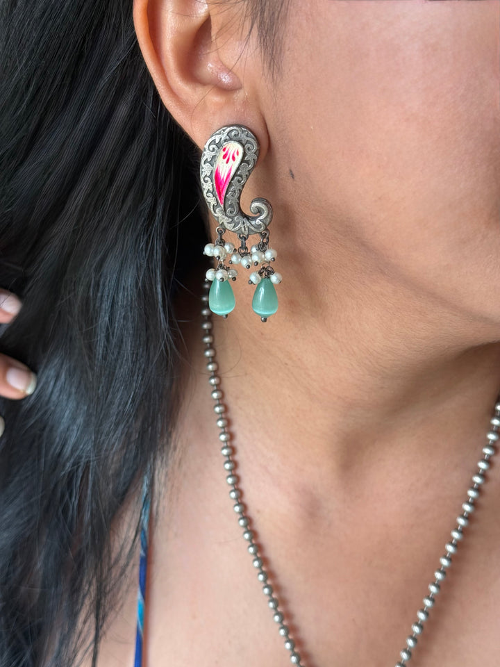 Antique Peacock Handpainted Necklace Set | SHIVKA