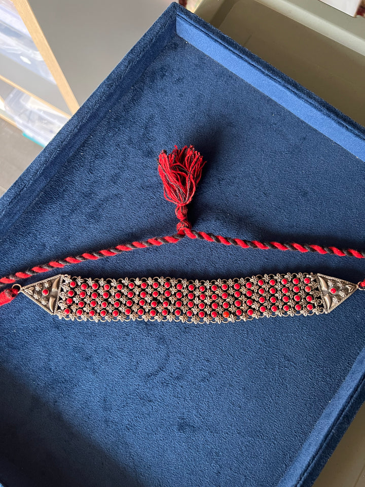 One-of-a-Kind Handmade Coral Stone Silver Choker