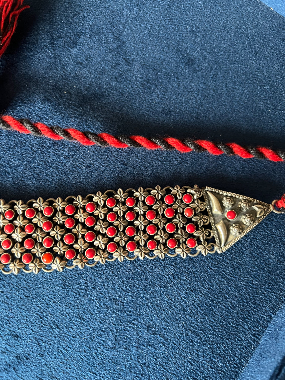 One-of-a-Kind Handmade Coral Stone Silver Choker